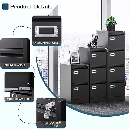 Miniatura 5 de MIIKO Archivadores de 4 cajones con cerradura, archivador de metal con 4 cajones, archivador de oficina en casa para tamaño de archivo A4 legal