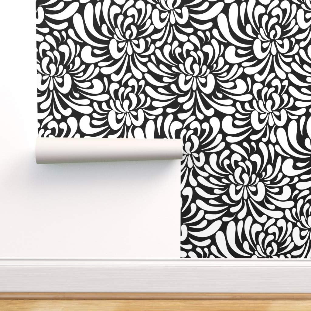 Peel And Stick Removable Wallpaper Chrysanthemum Black And White Monochrome Abstract Floral Bold Graphic By Vivdesign 24in X 72in Woven Textured Peel And Stick Removable Wallpaper Roll Amazon Com amazon com