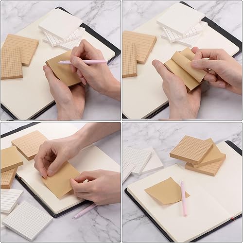 Miniatura 6 de PATIKIL Notas adhesivas de 3 x 3 pulgadas, paquete de 3 cuadrículas forradas en blanco, 80 hojas/blocs de notas para oficina en casa, negocios,