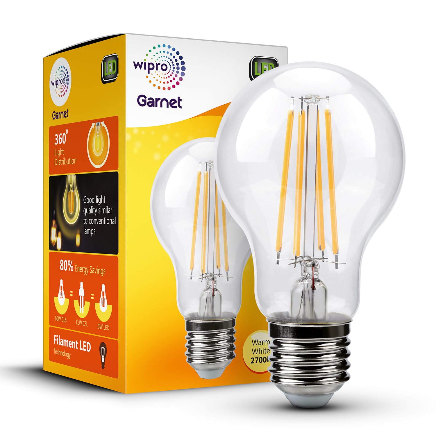 Wipro Garnet 6W A60 LED Filament Bulb | Decorative LED Bulb for Home & Office Decoration | Energy Efficient Filament Bulb comes with In-Built Surge Protection | E27, 2700K(Warm White, Pack of 1)-image-41