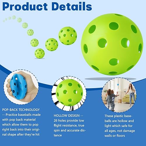 Vista 51 de Coopay Paquete de 18/36 pelotas de práctica de béisbol, bolas de entrenamiento de plástico, bolas de softball huecas ligeras para golpe, Azul