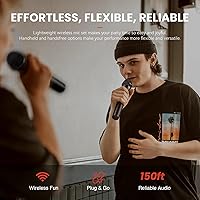 Vista 2 de Phenyx Pro Sistema de micrófono inalámbrico, juego de micrófono inalámbrico VHF de 4 canales con 2 portátiles/2 bodypacks/2 solapas/2 auriculares