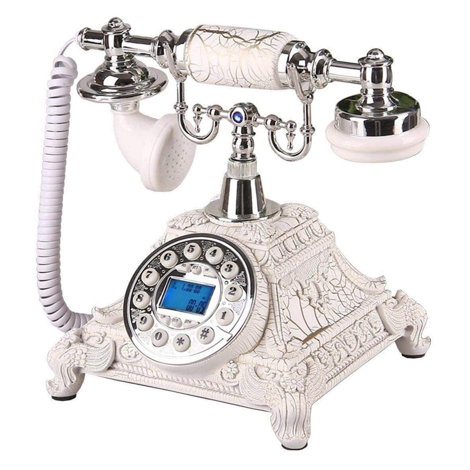 Téléphone fixe vintage filaire et sculpture de statue unique abstraite antique