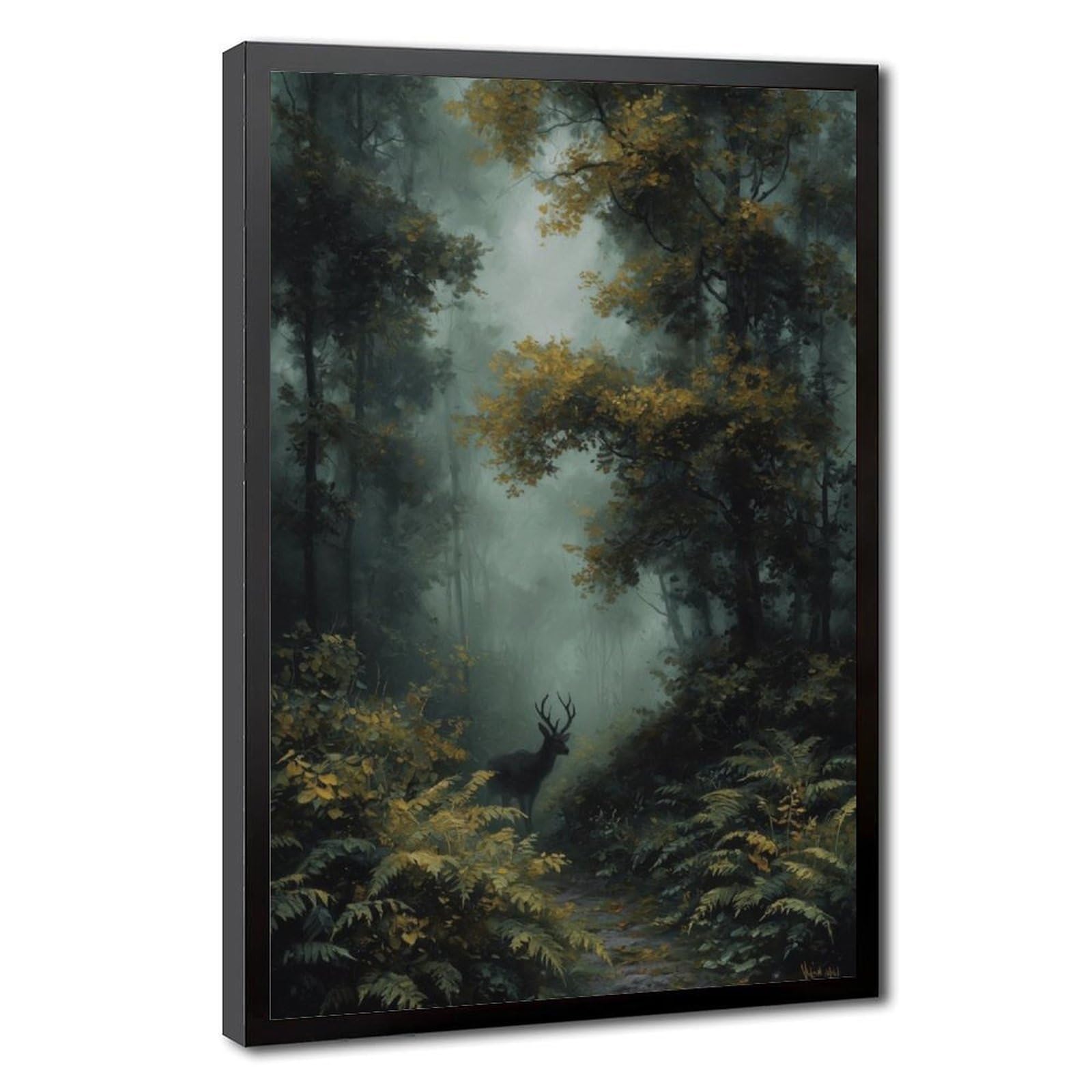 Bareronor Brown Misty Autumn Forest Stag Canvas Poster Bedroom Decor Landscape Office Room Decor Gift 12" L X 18" W