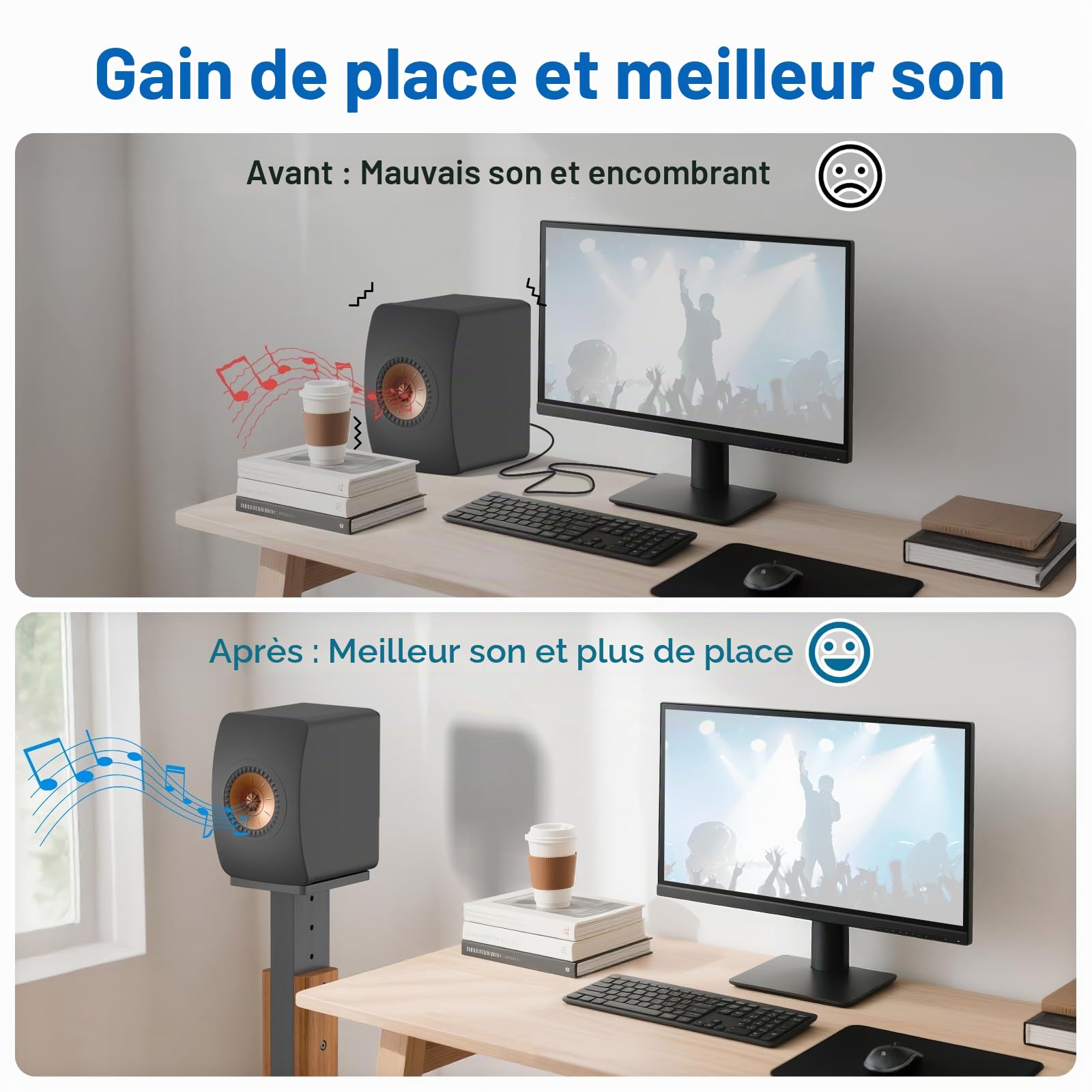 Paire de Supports d'enceintes réglables en Hauteur pour KEF LS50 Meta - Socle de Sol renforcé Finition Bois pour KEF LS50 Meta et LS50 Wireless II - Capacité de Charge : 22,7 kg (50 lbs)