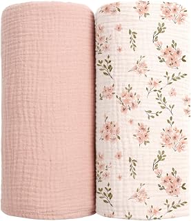 lulumoon Muslin Swaddle Blankets for Baby: 100% Cotton Receiving Blankets | Breathable Wrap for Newborn Swaddling - Nursery Gift for Baby Girls (Pink Apple Flower)
