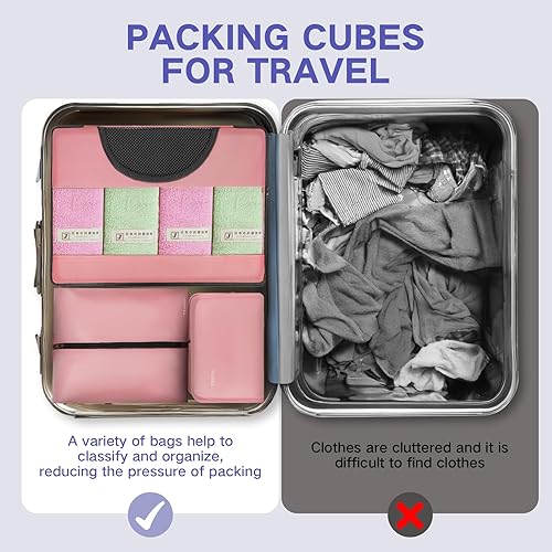 Vista 5 de Cubos de embalaje para viajes, 8 cubos de embalaje para maletas, organizadores de equipaje de malla transpirable para ropa, artículos de tocador