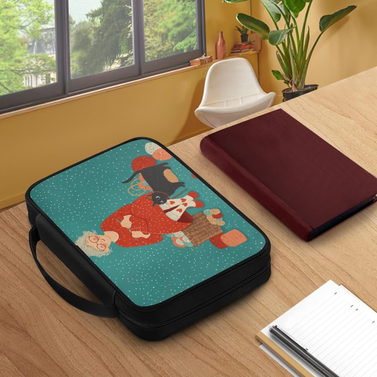 Custodia Libro Verde Rosso Elegante Copertura Bibbia con Manico Cerniera Tela in Poliestere per Uomo Donna Porta Libro Grandi Capacità Custodia per Libri 27.5x22.5x5.5 cm