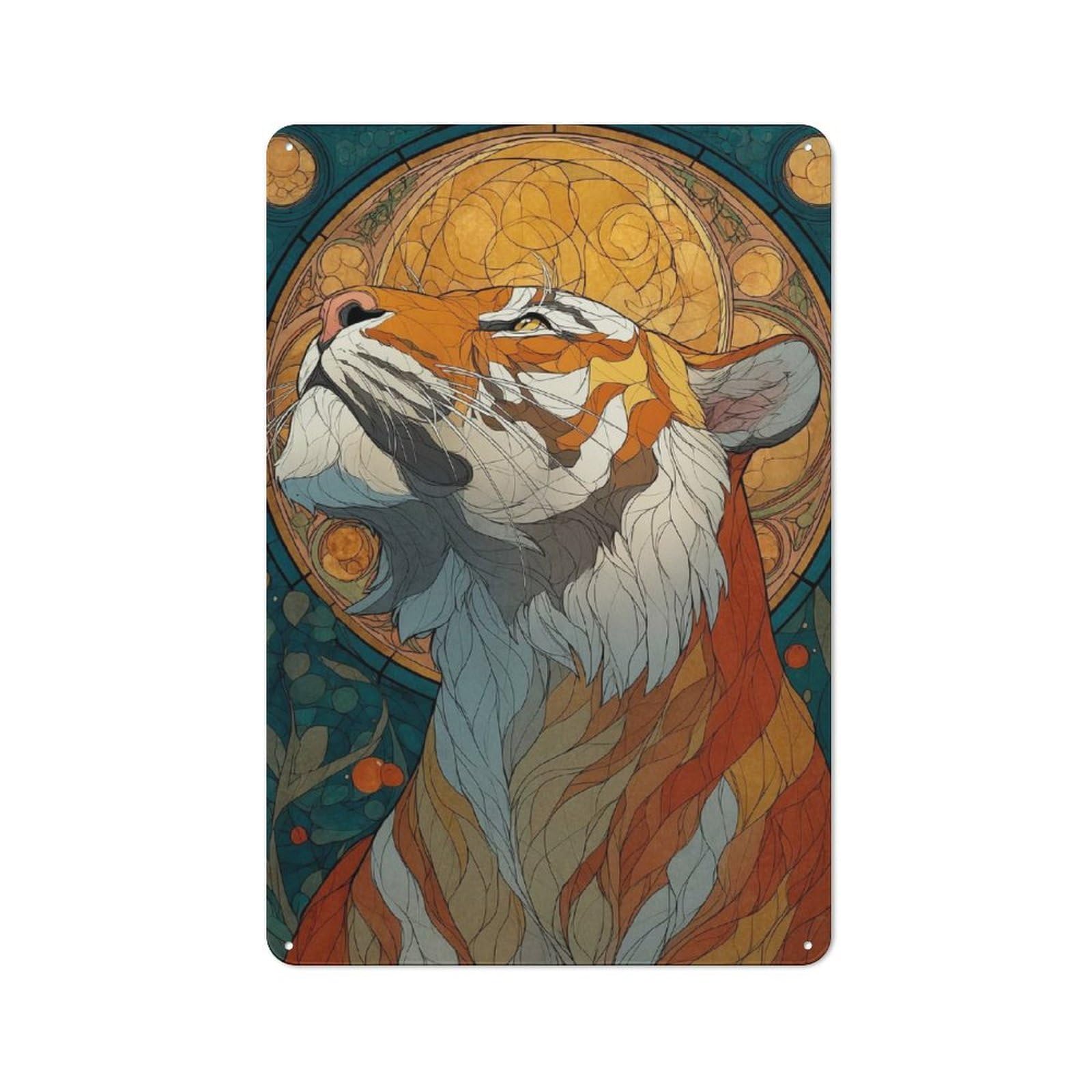 Junmoney Tiger In Art Nouveau Style Metal Wall Plaque With Design 30X20cm, Retro Novelty Wall Art For Bedroom, Kitchen, Office Or Living Room