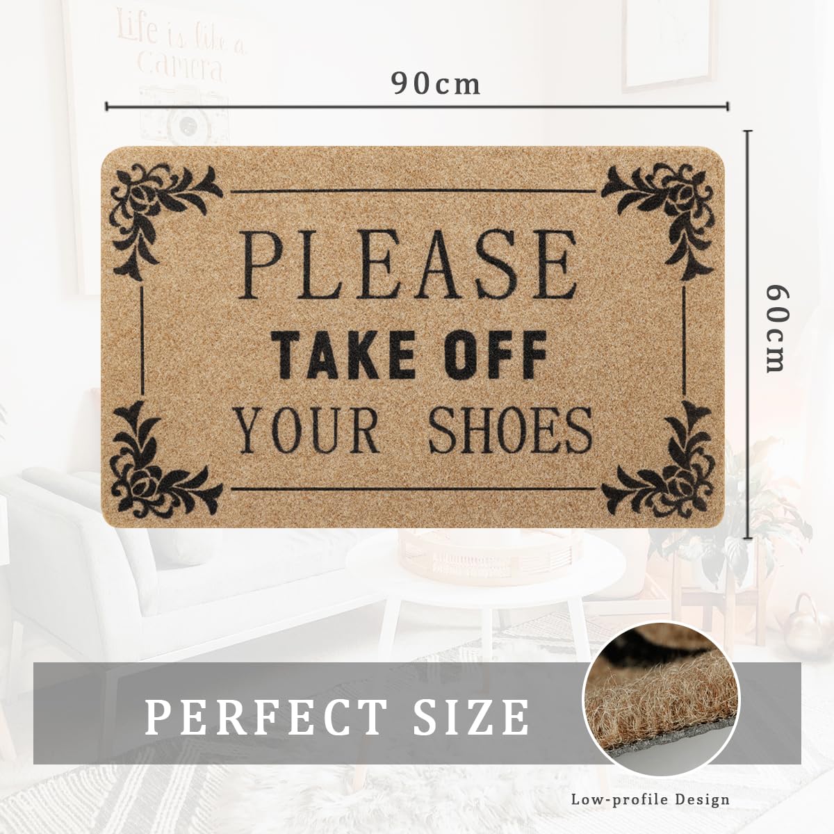 AOAOPQ Outdoor Welcome Mat for Funny Outside Home Entry Mats Please Take Off you shoes Entryway for Bedroom Shoe Scraper Non Slip Mats for Front Home Door Outside 24x36 in Brown - Image 3