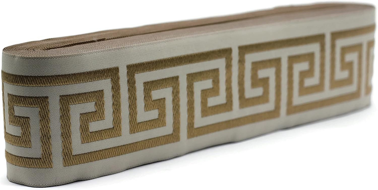 16 Yards Length 2.67 inch Width Latte Brown Greek Key Ribbon Trim Jacquard Trims for Your Drapes Curtains Drapery Banding Tape Upholstery Fabric 176-V3