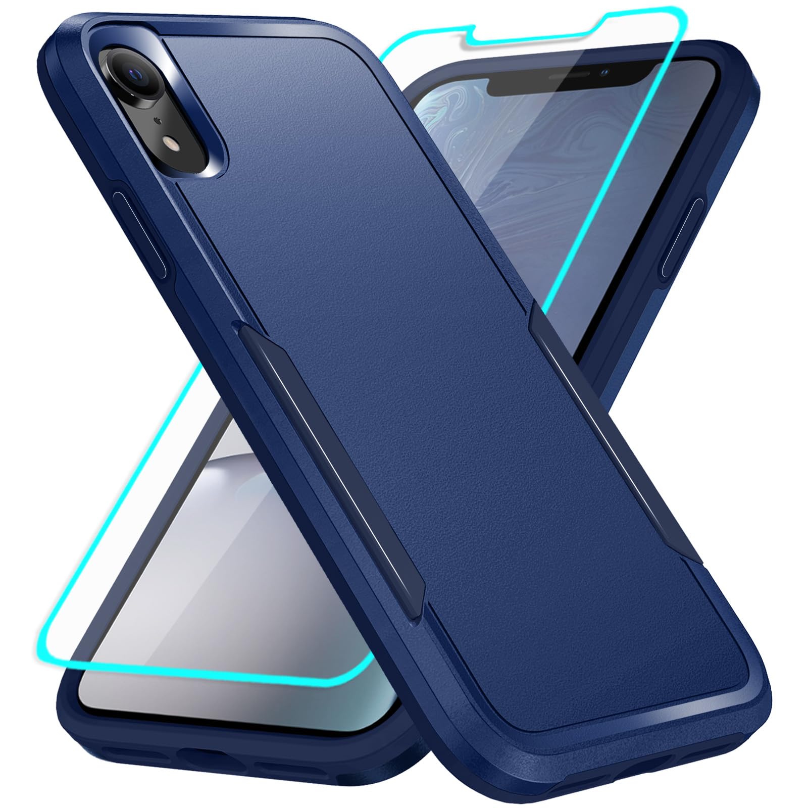 IXJYLCPC for iPhone XR Phone Case with Screen Protection: Heavy Duty Protective Shockproof and Scratch Proof Cell Phone case for iPhone XR-Blue