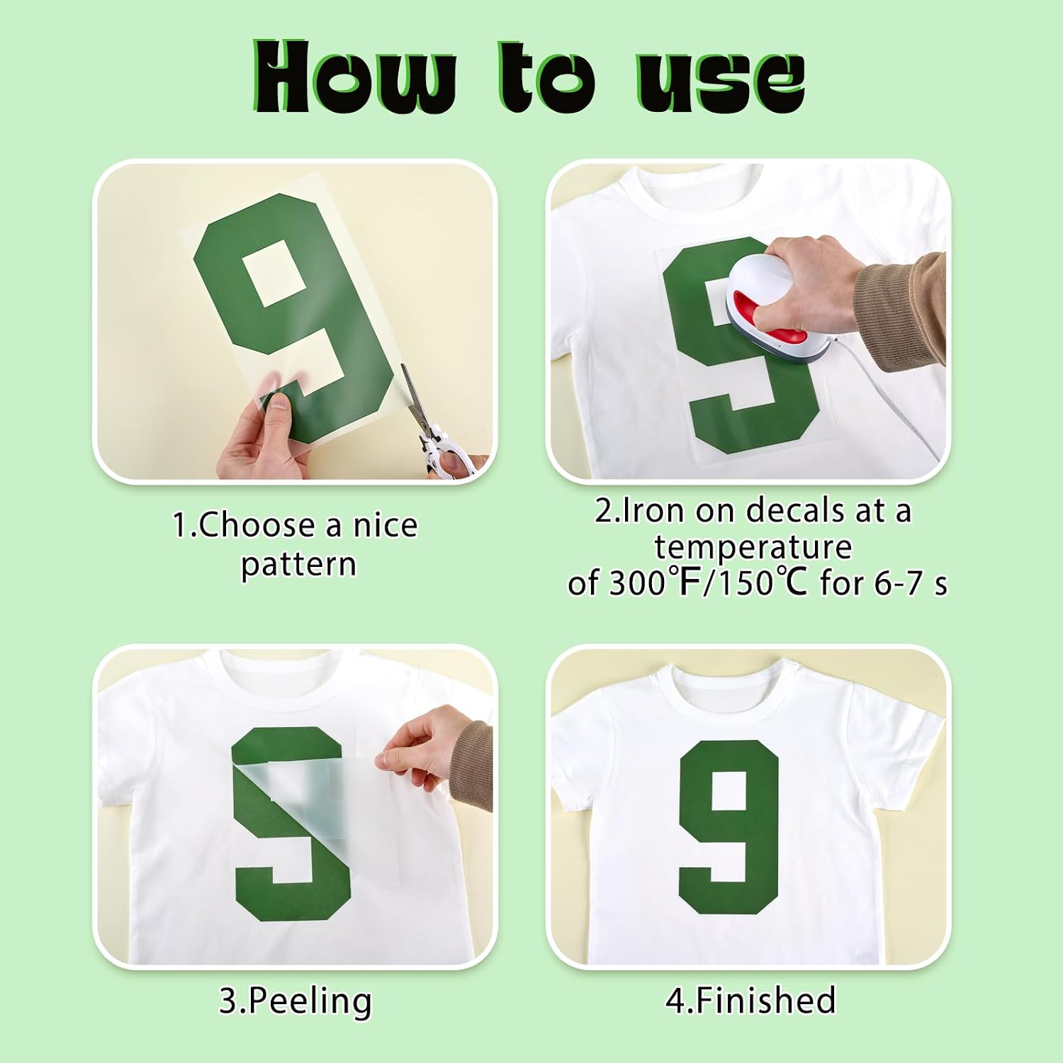 Tintnut 22 pcs 8 Inch Green Iron on Numbers Heat Transfers for Jerseys - 0 to 9 Iron on Transfers for Jackets Jerseys Fabric Heat Transfer Vinyl Numbers Designs for Team Uniform Sports