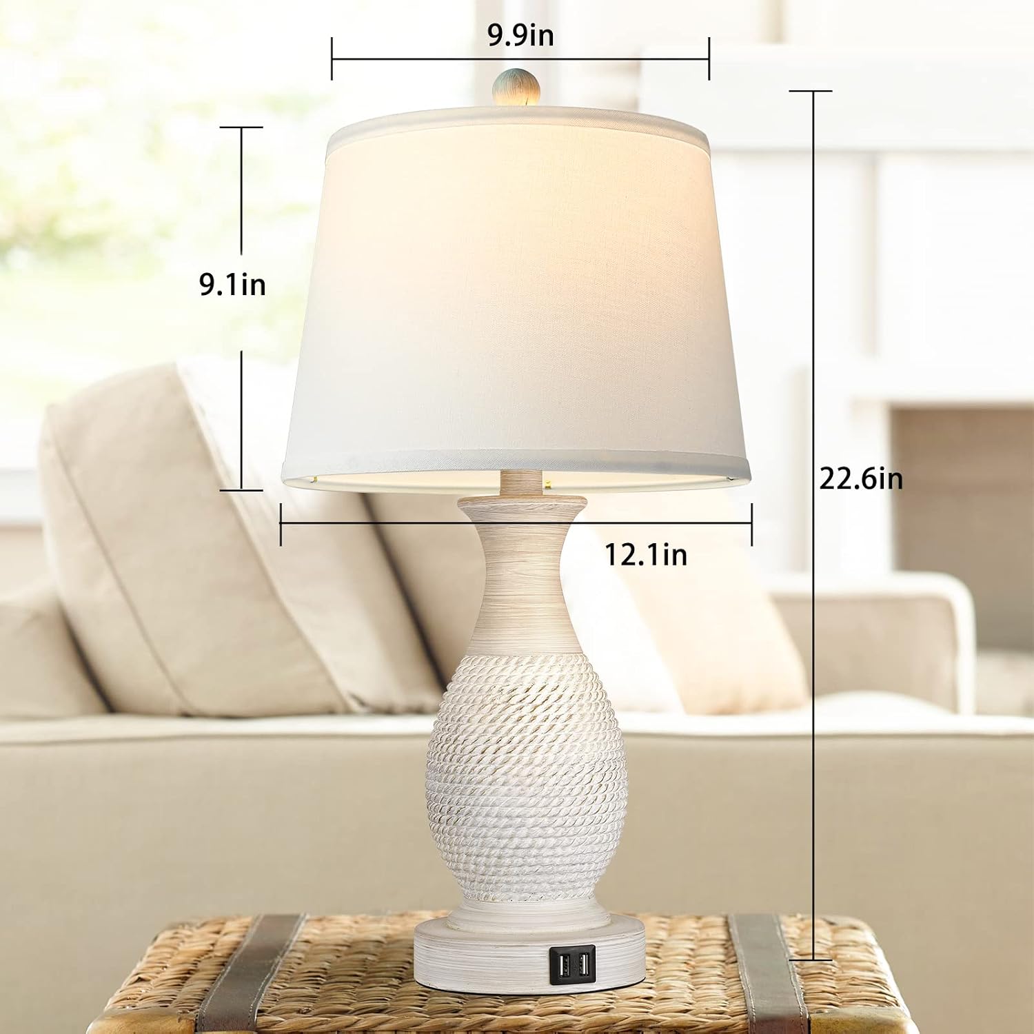 PARTPHONER Table Lamps Set of 2, Bedside Touch Lamp with Dual USB Charging Ports, Side Table Lamp with White Fabric Shade (LED Bulbs Included)