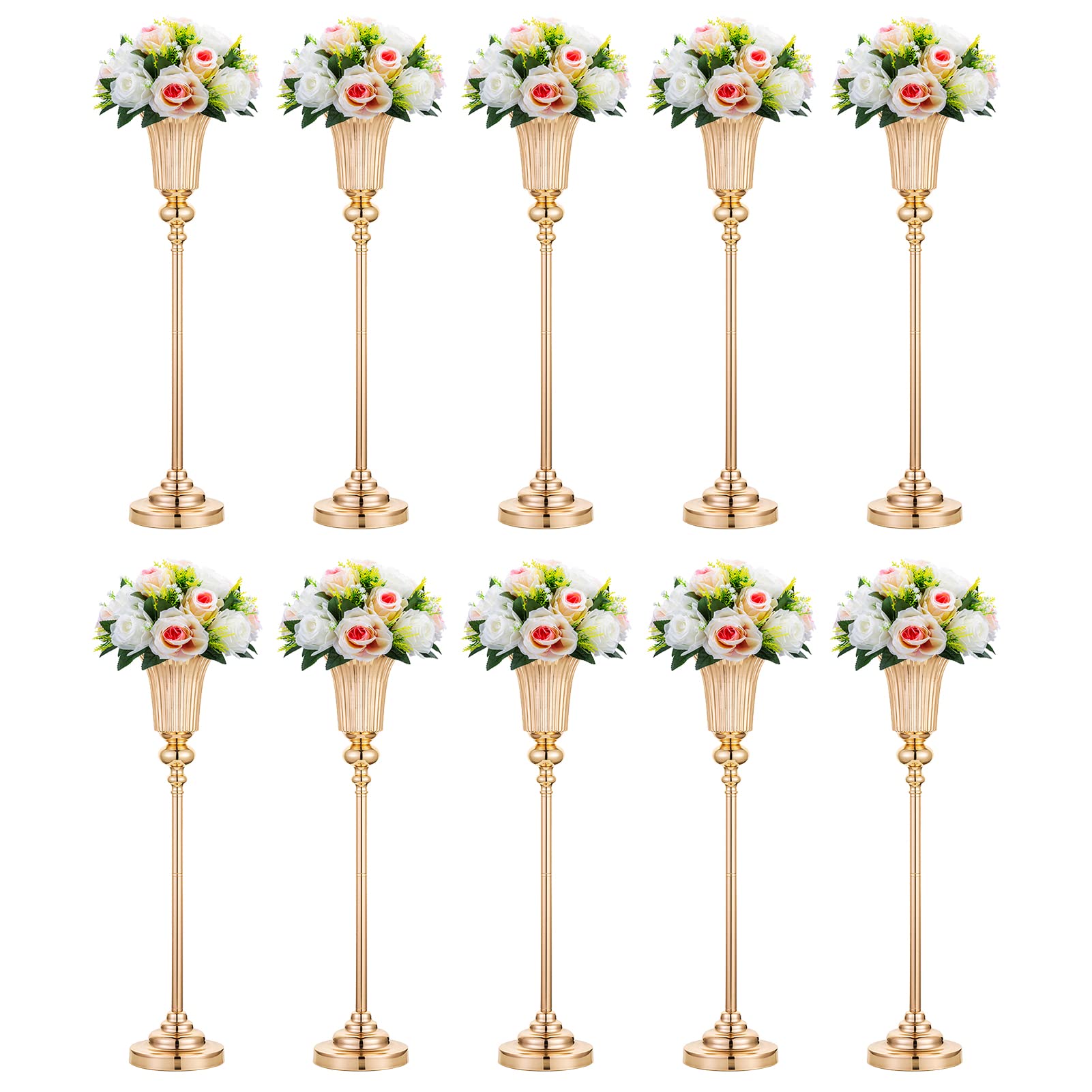 NUPTIO Flower Vase Centerpiece Wedding: 10 Pcs 26.7" Tall Gold Stand Metal Trumpet Vases for Wedding Party Table Decoartions
