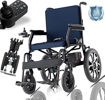 Lightweight Electric Wheelchairs for Adults, foldable travelling elderly disabled All Terrain Motorized Wheelchair, 700W Motor Power Wheelchair-16-inch rear wheels, 12miles Long Travel Range,15.