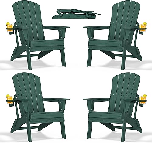 Miniatura 21 de nevilywood Silla Adirondack plegable, respaldo ergonómico extendido, portavasos, fácil montaje, plástico HDPE duradero, resistente a la intemperie