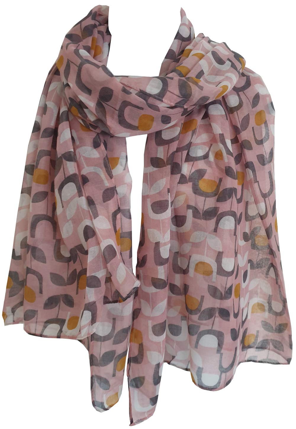 Glamlondon Women's Pink Block Floral Print Scarf Retro Wrap (Pink)