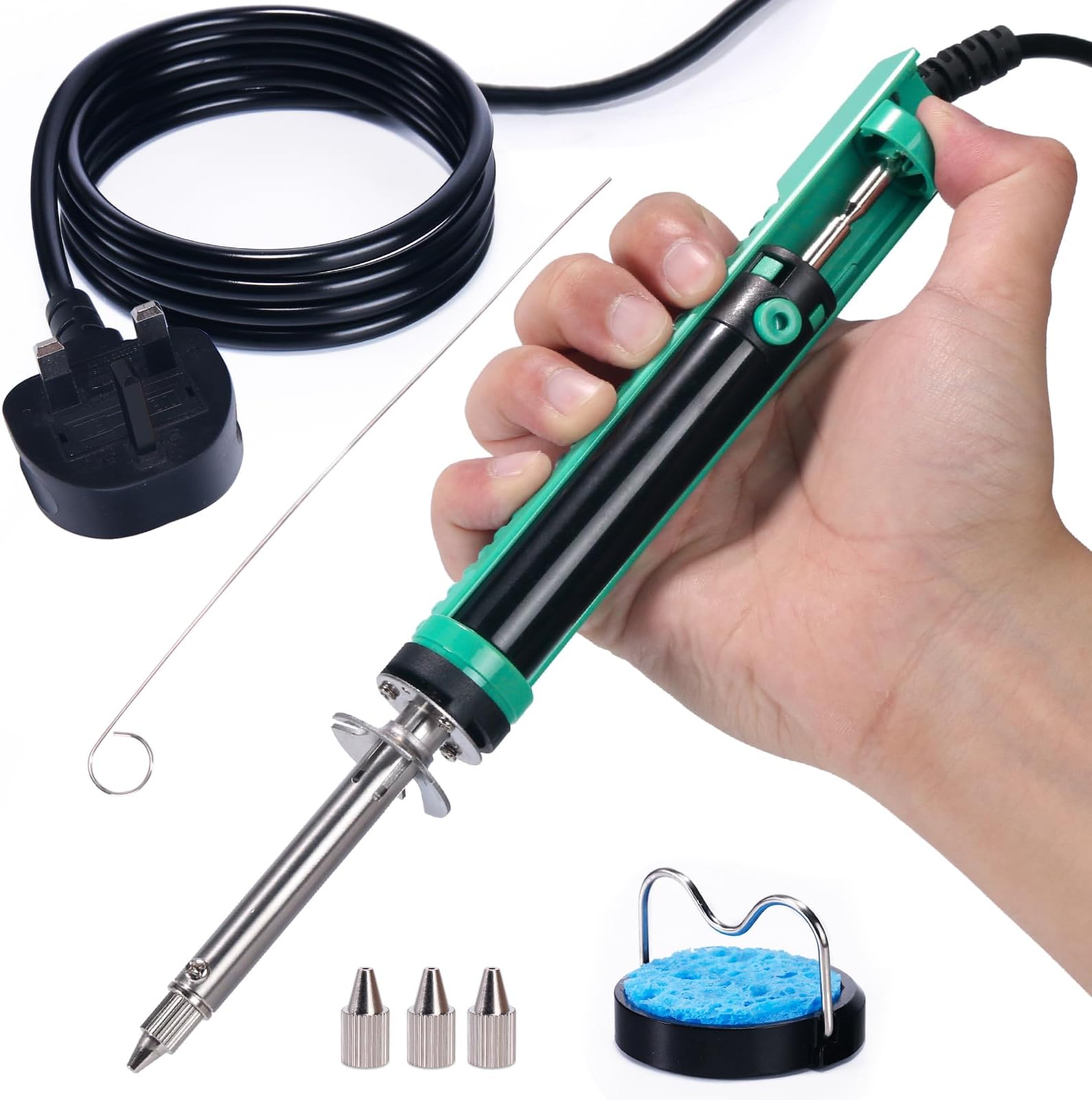 YIHUA 929D-V Electric Vacuum Desoldering Iron Soldering iron Kit Solder Sucker Desoldering Pump with Shorter Charging Handle and Desoldering Nozzles 1mm 1.2mm 2mm for Through-Hole Desoldering(UK PLUG)
