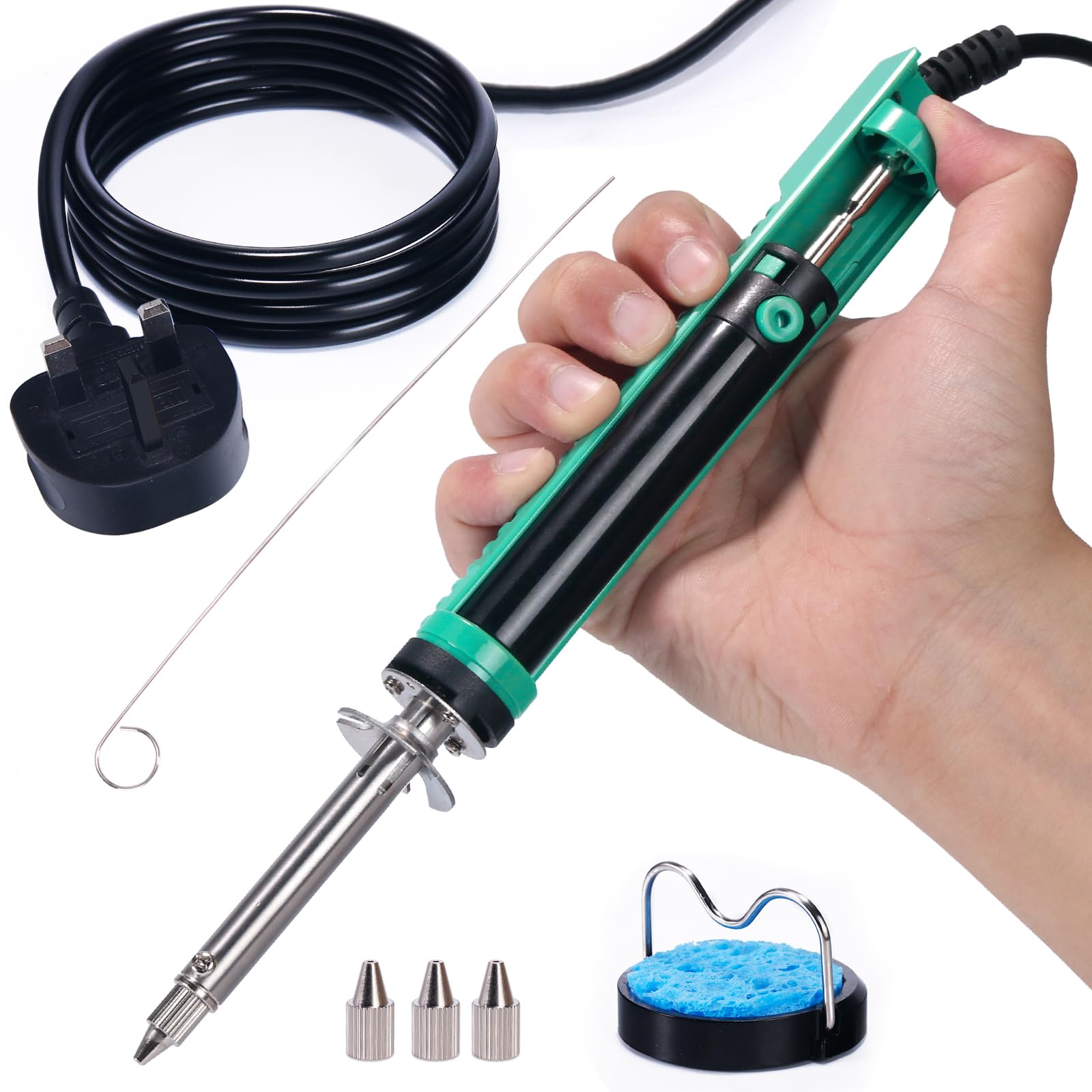 YIHUA 929D-V Electric Vacuum Desoldering Iron Soldering iron Kit Solder Sucker Desoldering Pump with Shorter Charging Handle and Desoldering Nozzles 1mm 1.2mm 2mm for Through-Hole Desoldering(UK PLUG)