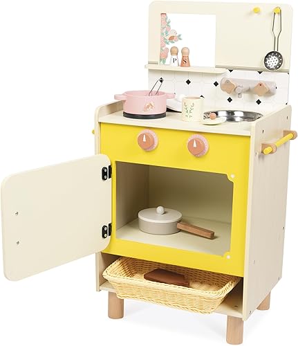 Miniatura 11 de Janod - Cocina infantil de madera - Equipada con horno, fregadero y 11 accesorios incluidos - Botones de sonido giratorios - Juguete de imitación y