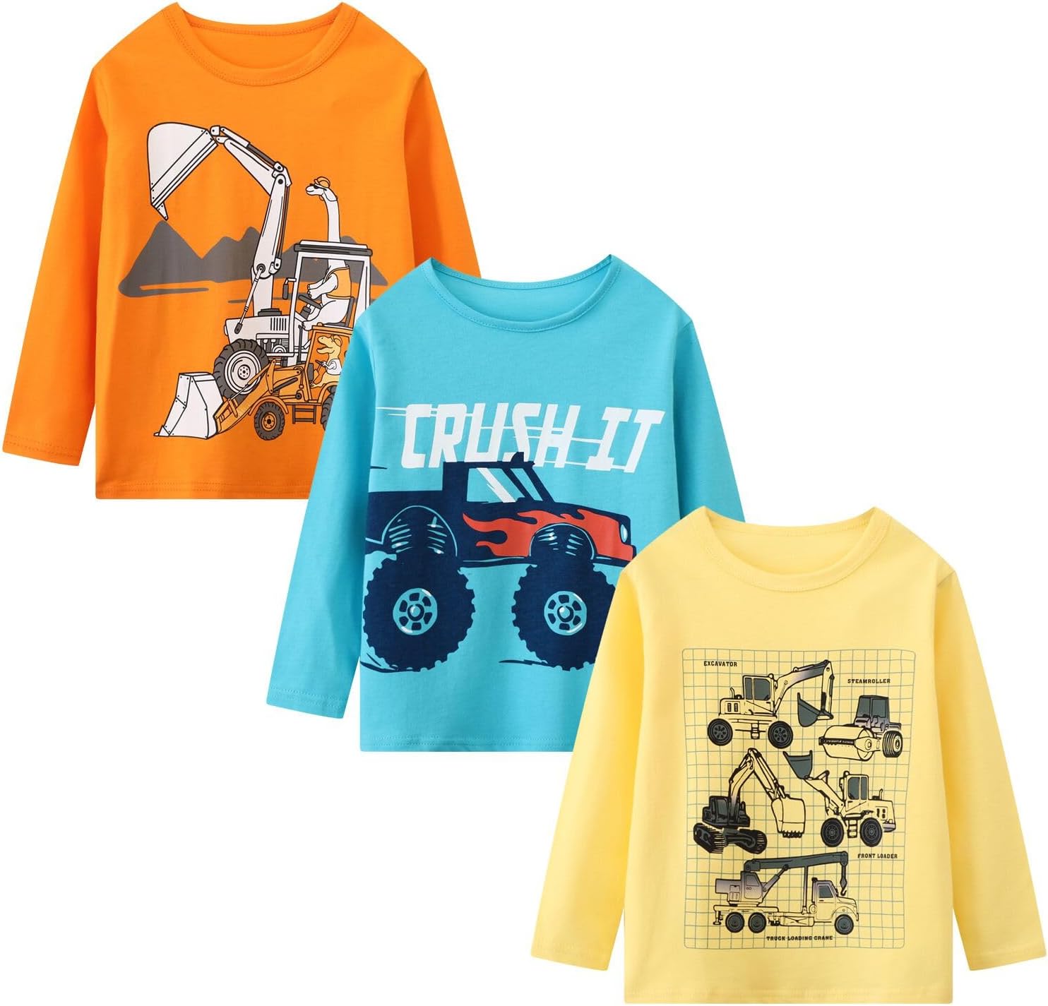 Boys Long Sleeve T-Shirt Cotton Casual Winter Crewneck Basic Active Tops Tee Tunic Shirts 3 Packs Sets