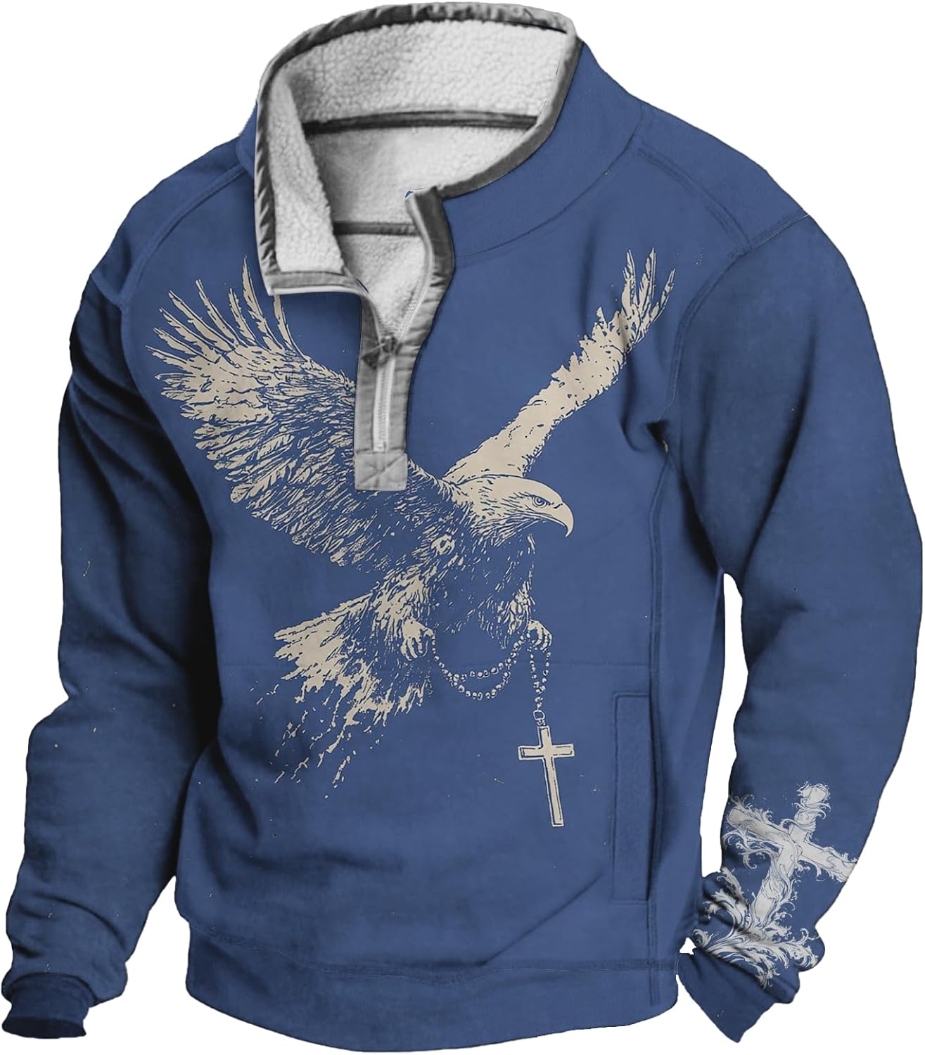 MARSVOVO Jesus Sweatshirts for Men Sacred Faith Graphic Hoodies with Pocket Fall Casual Half Zip Pullover Lightweight