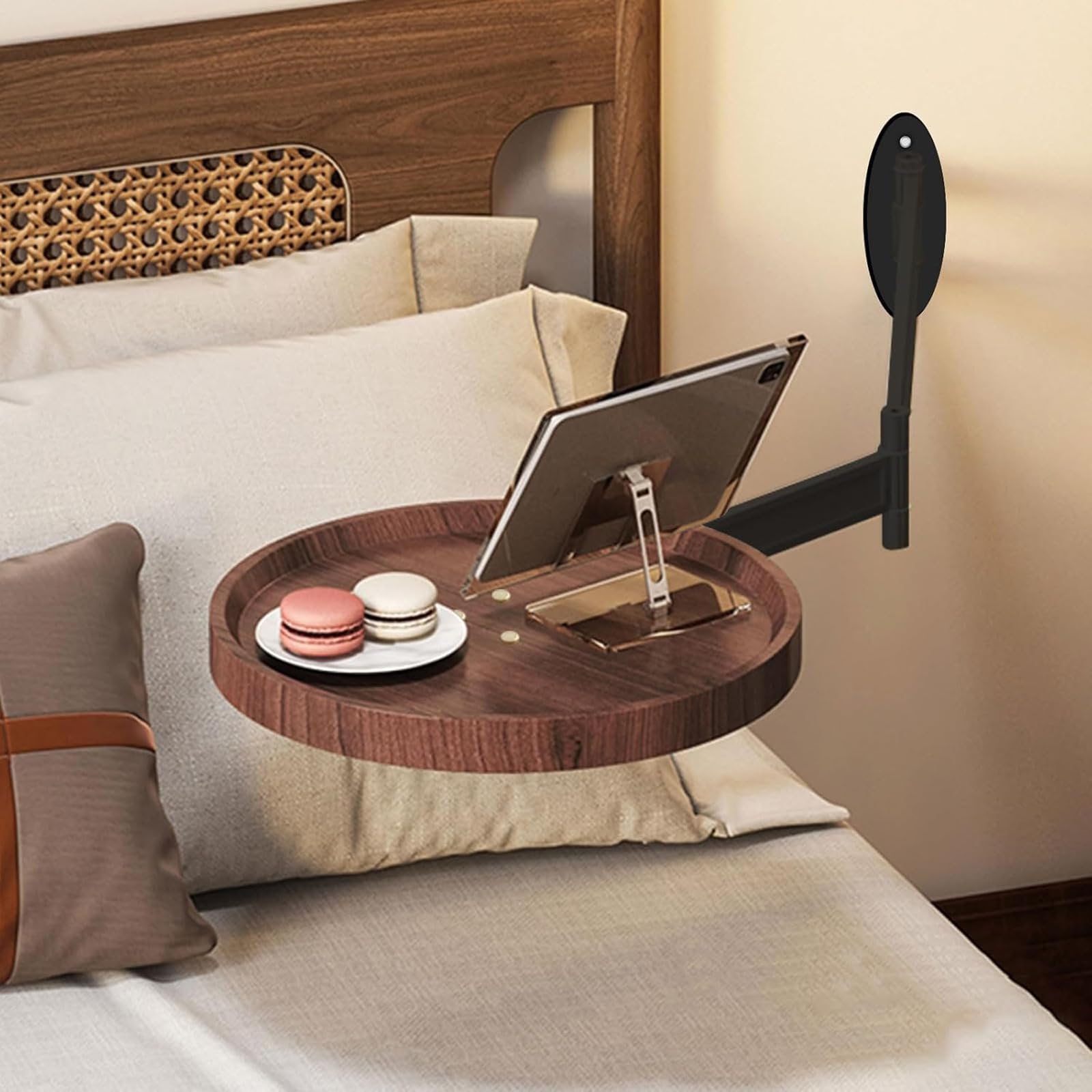 Table ronde murale pliable avec support rotatif en bois pour optimiser l'espace