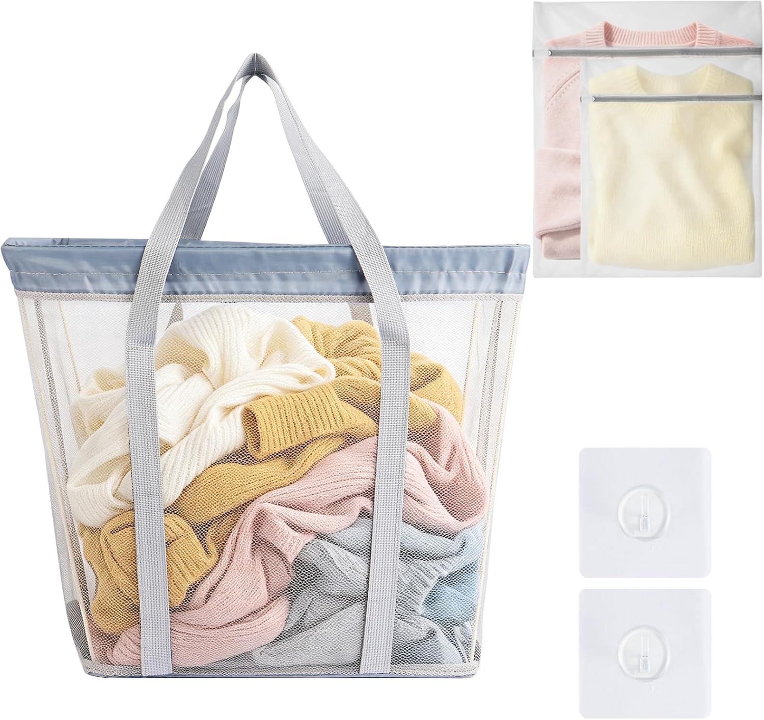 80L Large Foldable Laundry Basket with 2 Laundry Bags and 2 Hooks Wall-Mounted Laundry Hampers with Handles & Capacity Buckle, Dirty Clothes Basket for Bedroom, Bathroom, Dorm