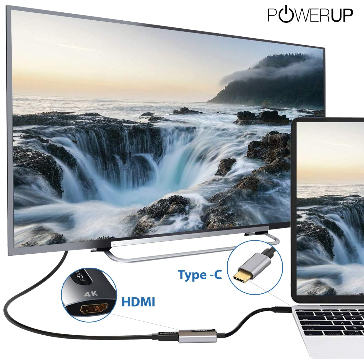 POWERUP by GRIPP Mini Type-C to HDMI Female Adapter Cable with 24K Gold-Plated Connectors, 4K Ultra HD Video & Audio Output for Laptop, Tablet, Smartphone, Monitor, TV, PC & Projector 12 cm - Gunmetal 3