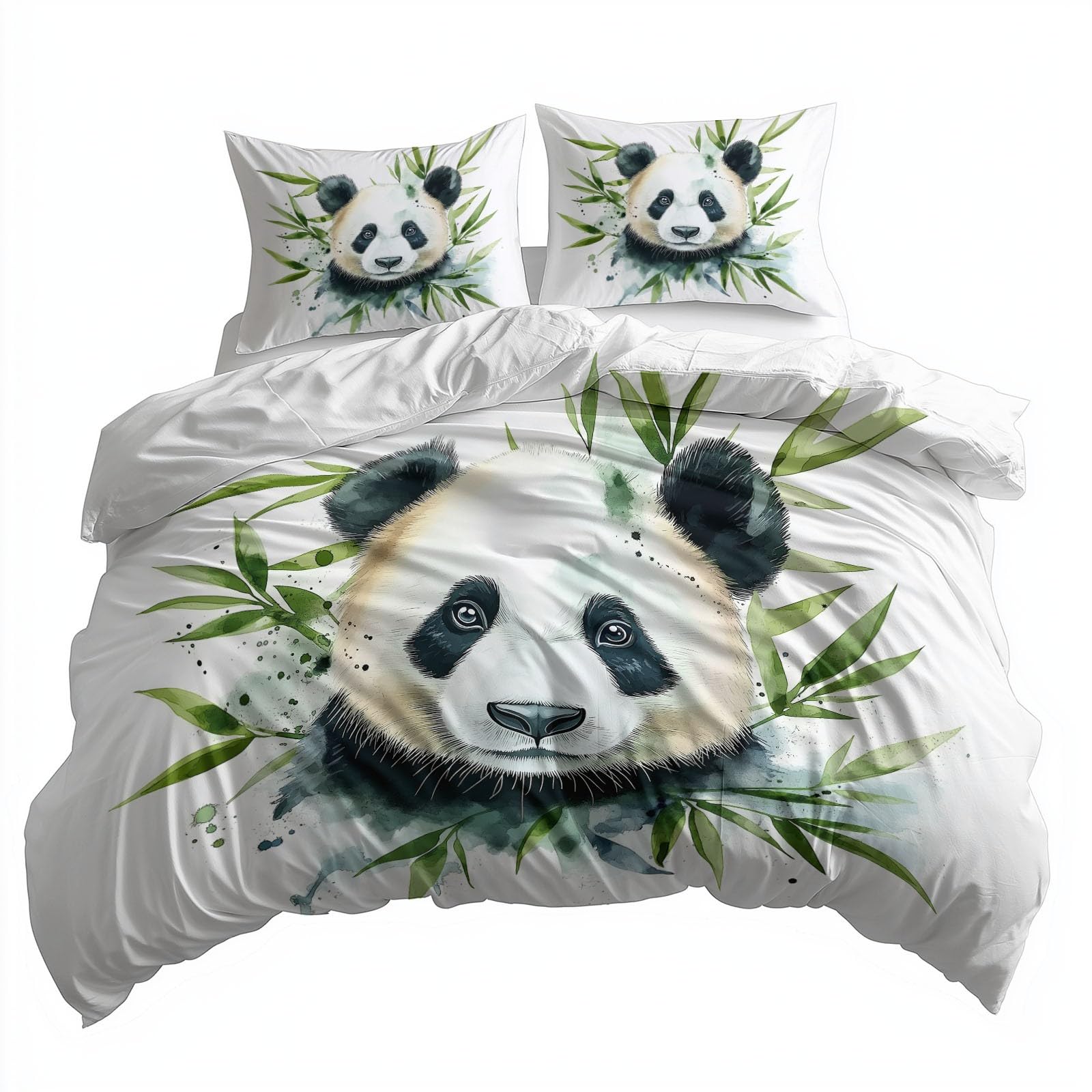 Blanco Juego de Funda Nordica 180x220 cm (Cama 105) Panda Gigante Dibujos Animados Blanco Funda de Edredón Algodón Poliéster Transpirable Suave Moderno Juego de Funda de Edredón y 2 Fundas Almohada