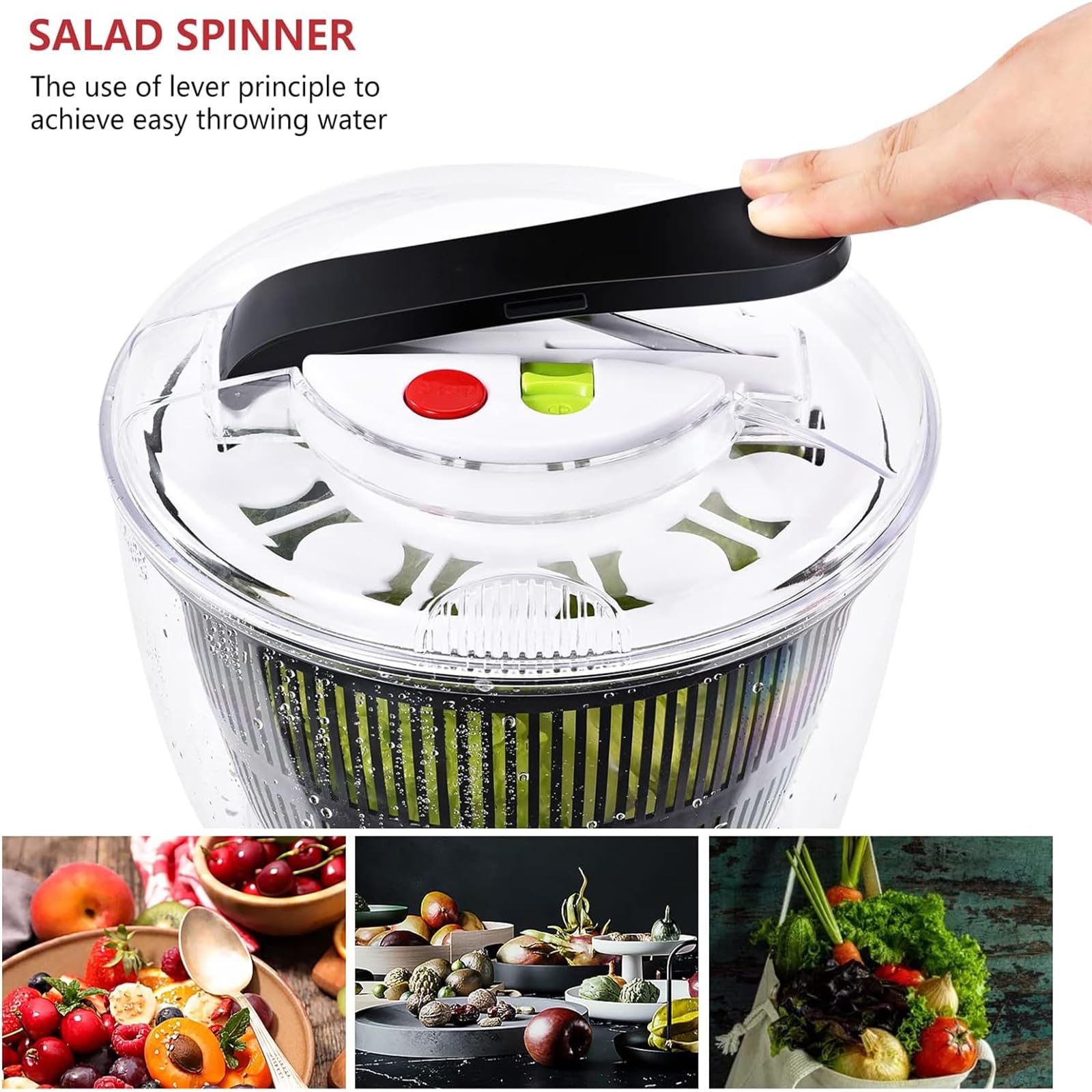 ERICAT Centrifuga per Frutta, Centrifuga per Insalata Manuale con Impugnatura Antiscivolo, Grande capacità da 3 Litri E Buon Design a Doppio Strato, Facile da Pulire, per Frutta E Verdura Fresca