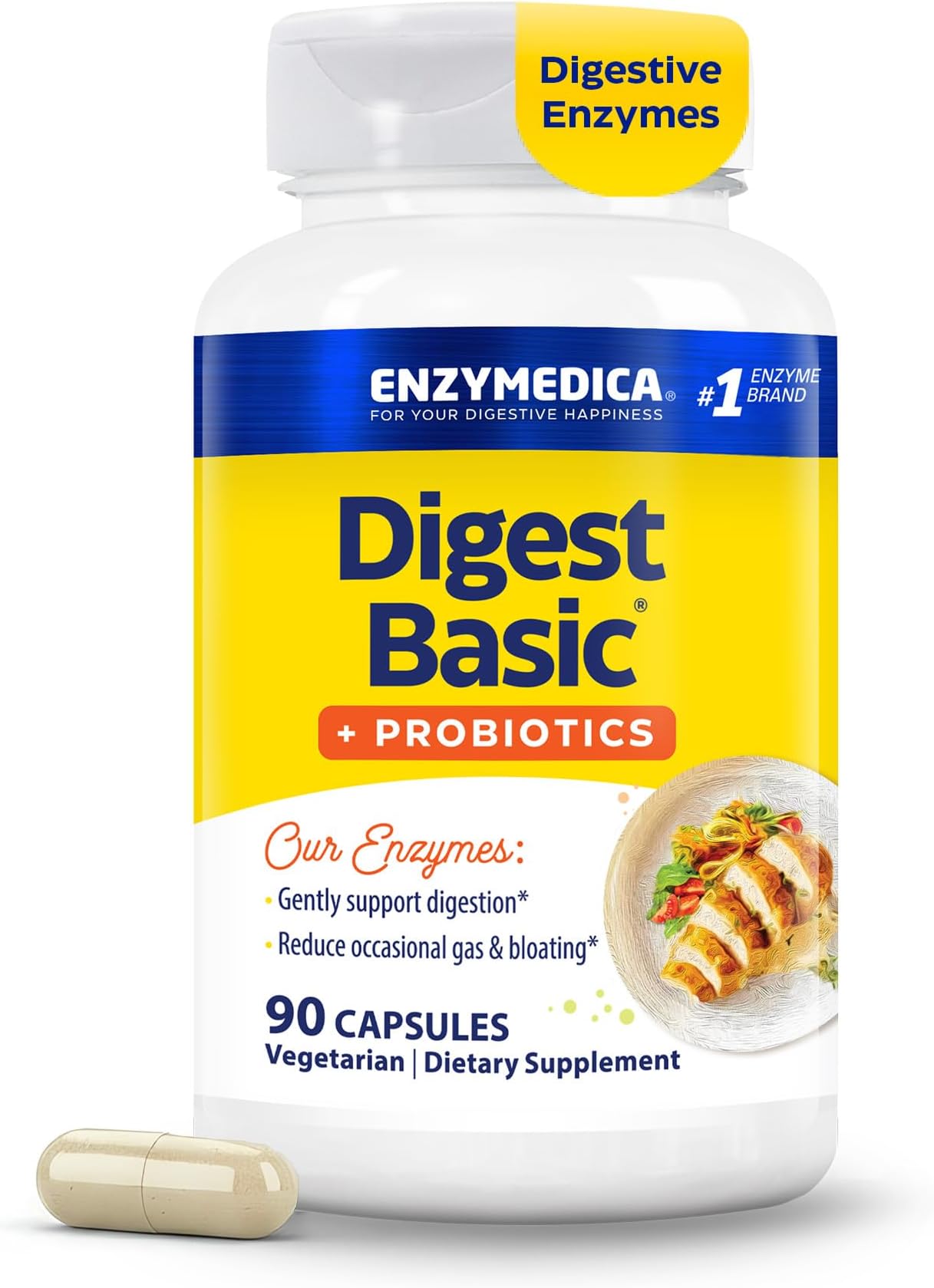 Digest Basic + Probiotics (90 Capsules) | Digestive Enzymes Supplements | Digestive Enzymes Blend with Probiotics, Nutrient Supplements, Gut Health Supplement, Easy Digest, Vegetarian