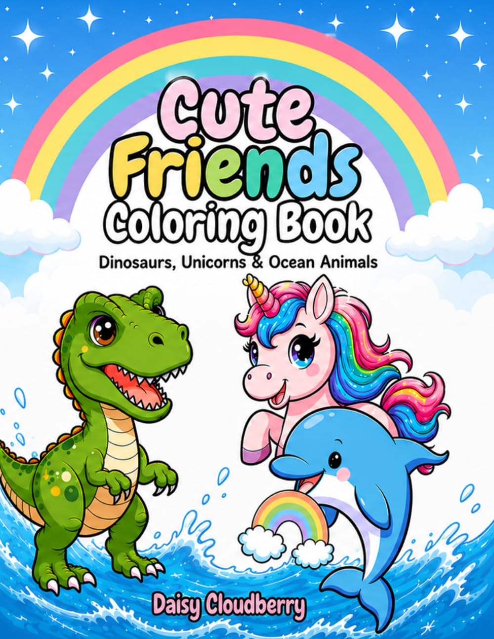 Cute Friends Coloring Book Dinosaurs, Unicorns & Ocean Animals: Cute Animals Coloring Book for Kids Ages 4-8 Featuring Dinosaurs, Unicorns, Sea Creatures and Fun Adventures