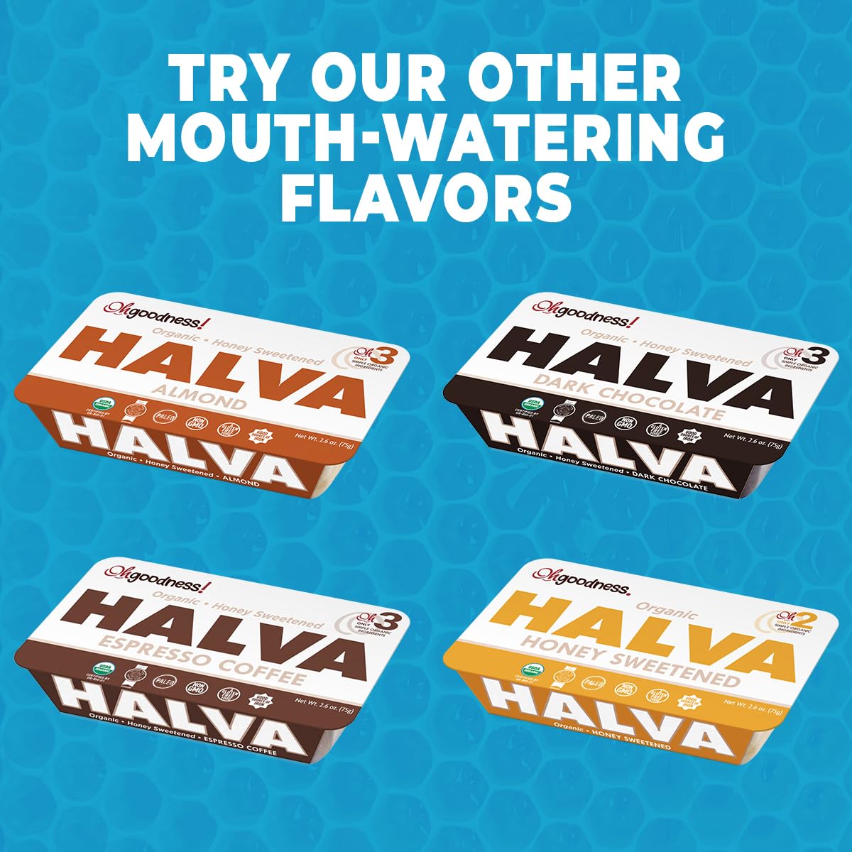 Organic OhGoodness! Honey Halva - Case Of 12 - Only TWO Simple Ingredients, Melt-in-Mouth Snack & Dessert, Coconut Sap Sweetened Treat Paleo Friendly - (Honey - Coconut Sap) 75g Each