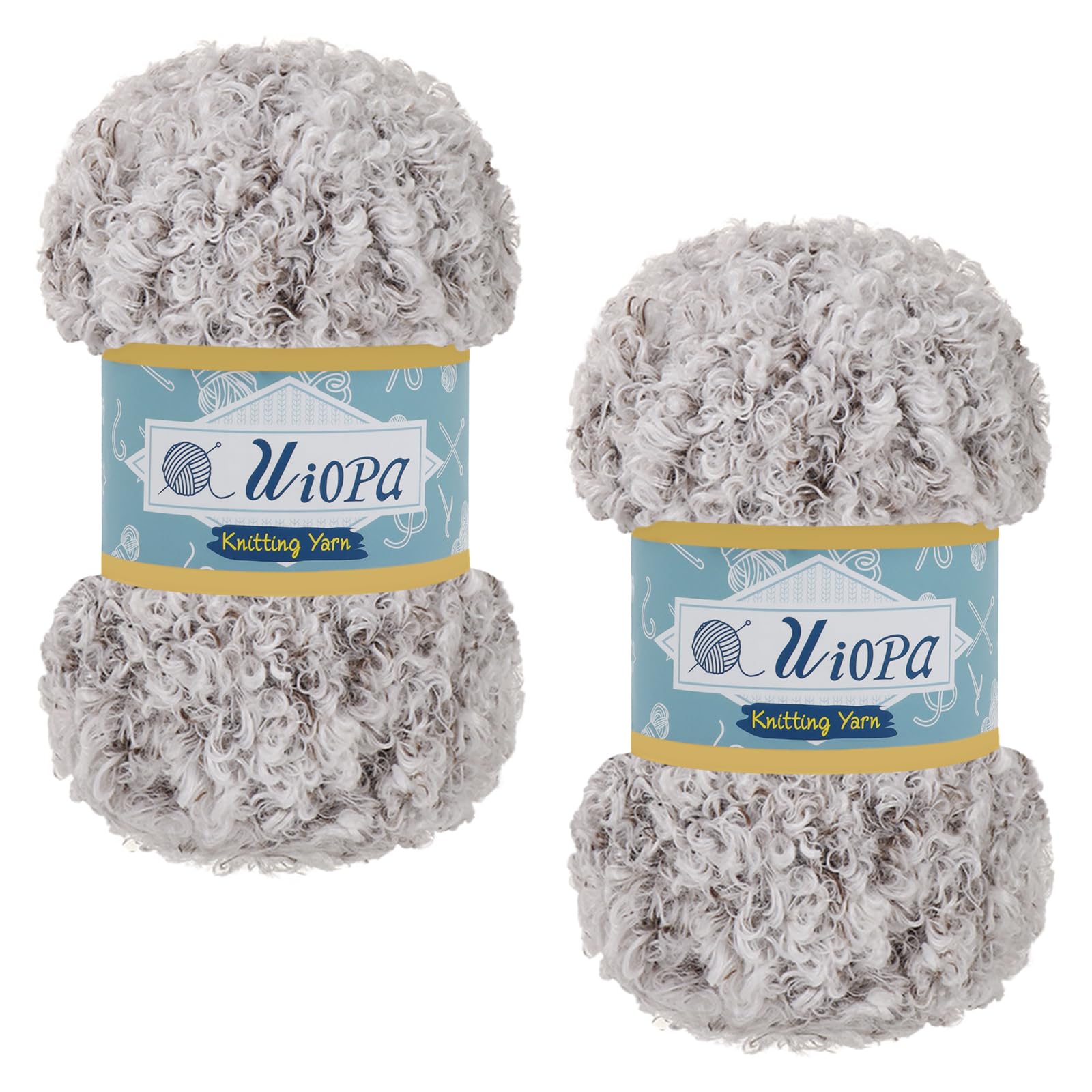 Uiopa 2 Skeins Faux Fur Yarn, 2 x 100g Teddy Fur Fluffy Wool, Polyester Eyelash Yarn Fluffy Chunky Wool for Crocheting Knitting Scarves Hats Bags Slippers DIY Crafts (Brown-White)