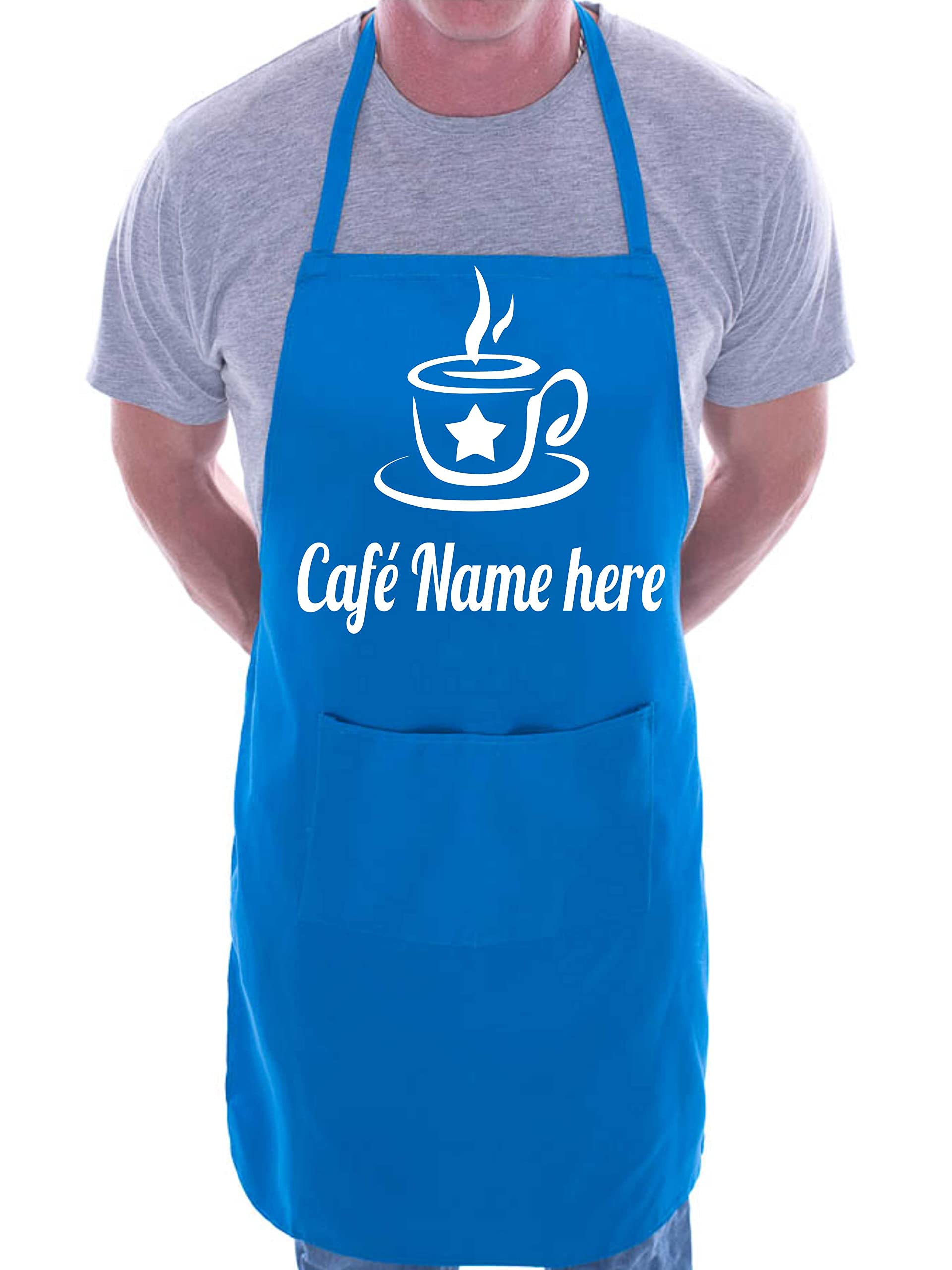 Print4u Unisex Blue Personalised Apron Café Restaurant Add Your Shop Name Here