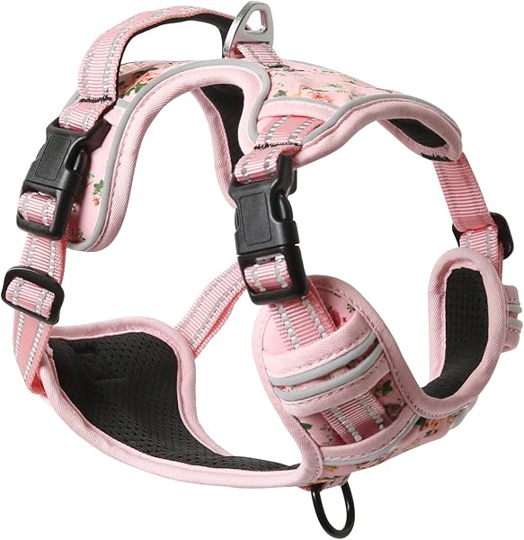 Besuche den HEELE- HEELE Hundegeschirr, Zugfestigkeit, reflektierend, mit gepolstertem Griff für mittelgroße Hunde, 1 Schnalle am rechten Halsband, leicht an- und auszuziehen, Blumenmuster, Rosa, M in use