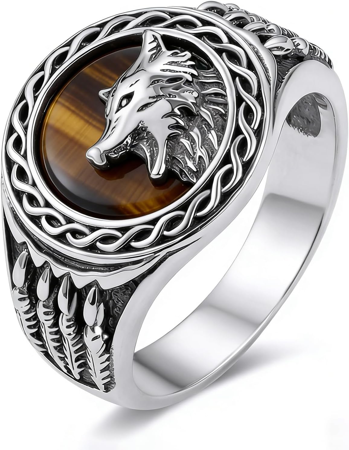 Men's Vintage Wolf Head Ring, Sterling Silver Celtic Wolf Statement Ring for Men, Gothic Viking Jewelry Gift, Sizes 6-15