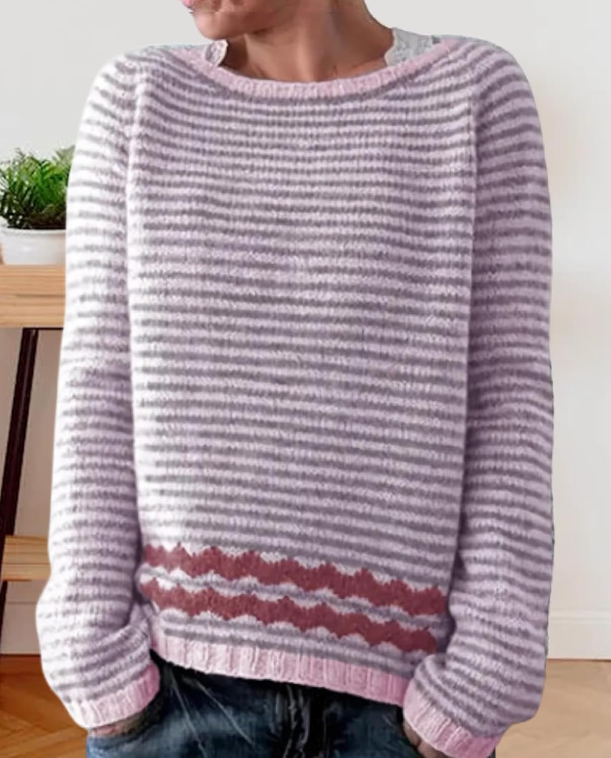 Fair Isle Sweater for Womens Winter Long Sleeve Vintage Knitted Sweater Casual Fall Crew Neck Pullover Sweaters
