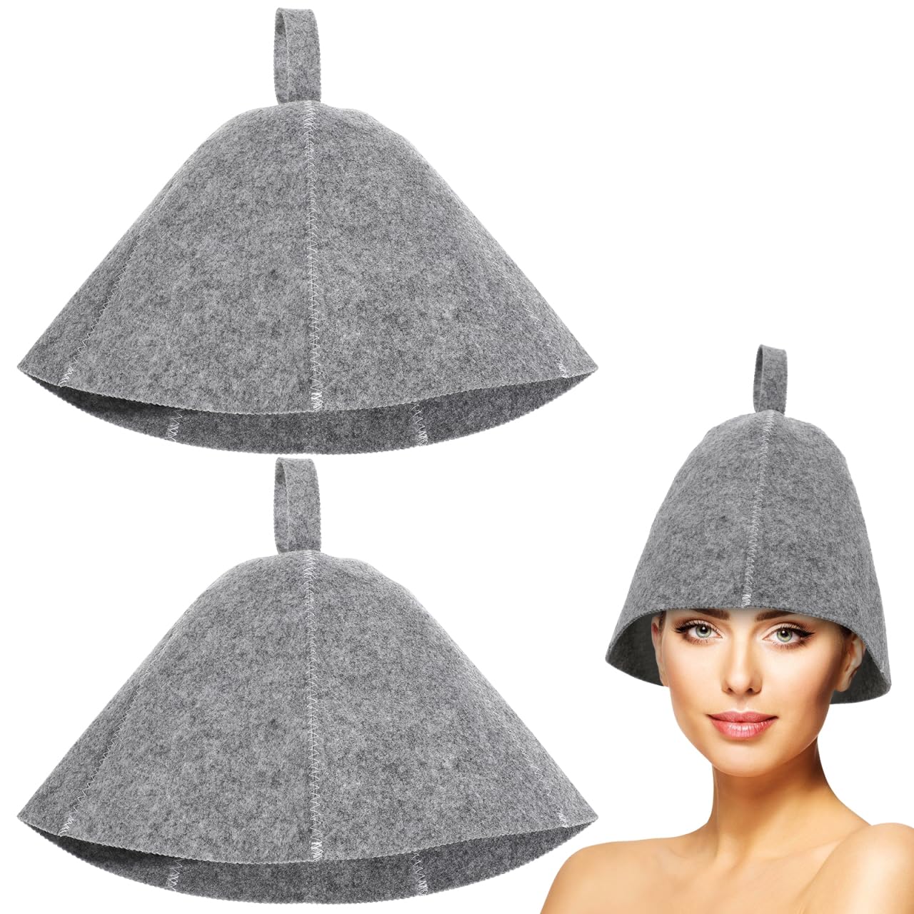 FOMIYES Sauna Hat for Women and Men 2 Pack Natural Felt Sauna Accessories (Grey)
