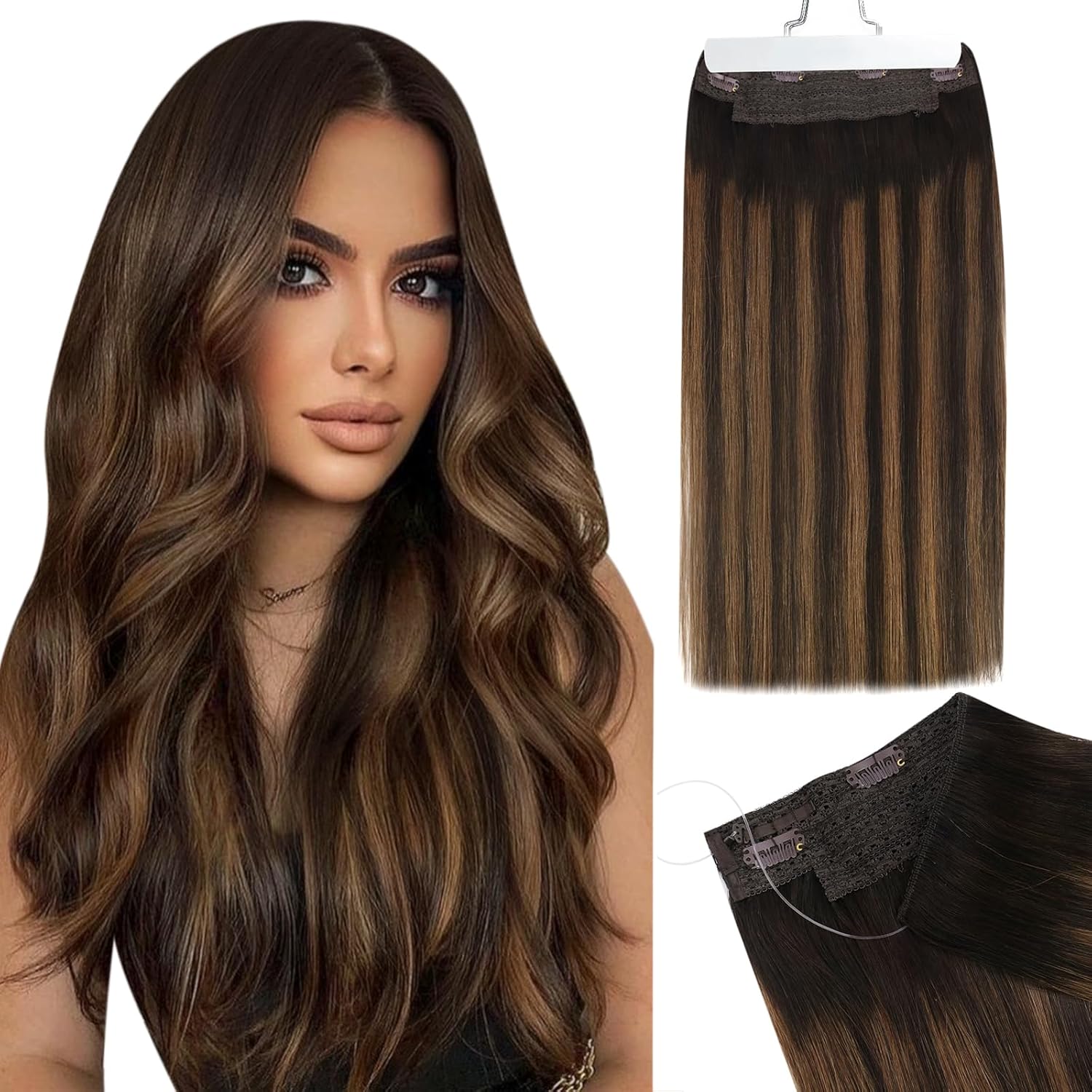 Ugeat Invisible Wire Hair Extensions Darkest Brown Ombre