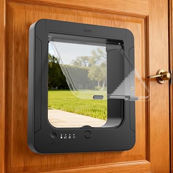 Microchip Dog Door - Smart 4-Way Locking Pet Door with Remote Control and 2 Sensor Collars | Flap Opening Cat Gate,for Home Apartment Garage Indoor Outdoor Patio Porch Balcony Hallway Wall