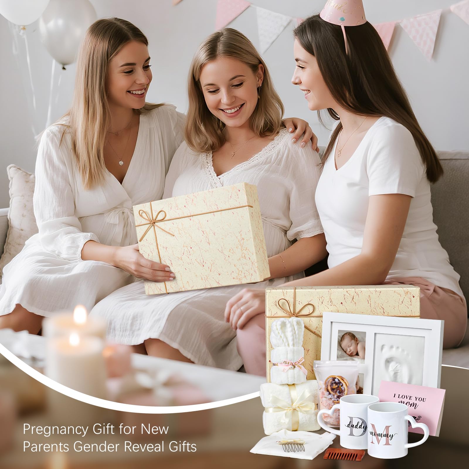 Bebe Naissance Cadeau Future Parents, Kit Empreinte Bebe & Mugs pour Futures Mamans Papa & Barboteuse & Serviettes de Bain & SPA Set, Fille Garcon Baby Shower Bapteme Cadeaux Nouveaux Parents