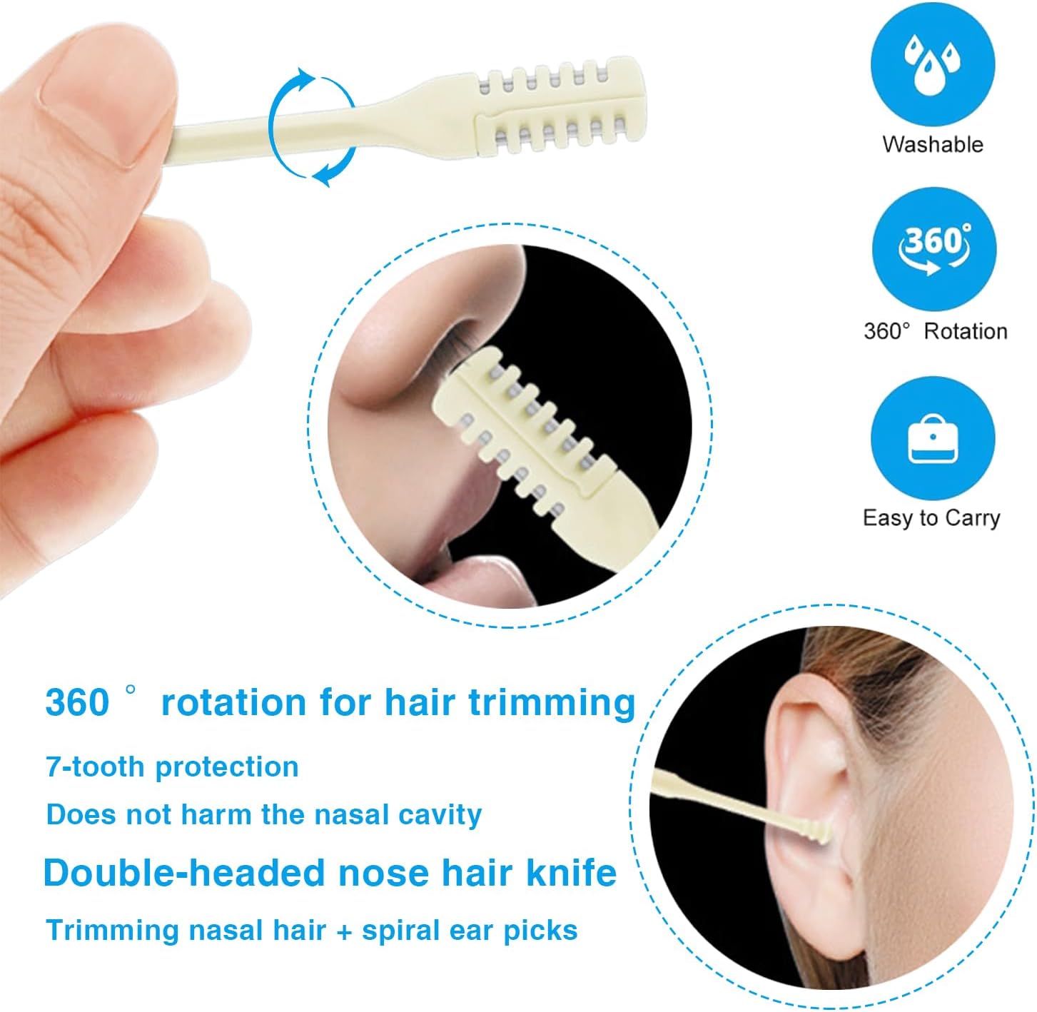 6PCS, Dual Head Dual-Use Nose Hair Trimmer, Portable Double-Sided Nose Hair Knife, Suitable for Both Men and Women, Upgraded Version, Manual 360 Degree Rotating Nasal Cleaning Tool with Ear Spoon.