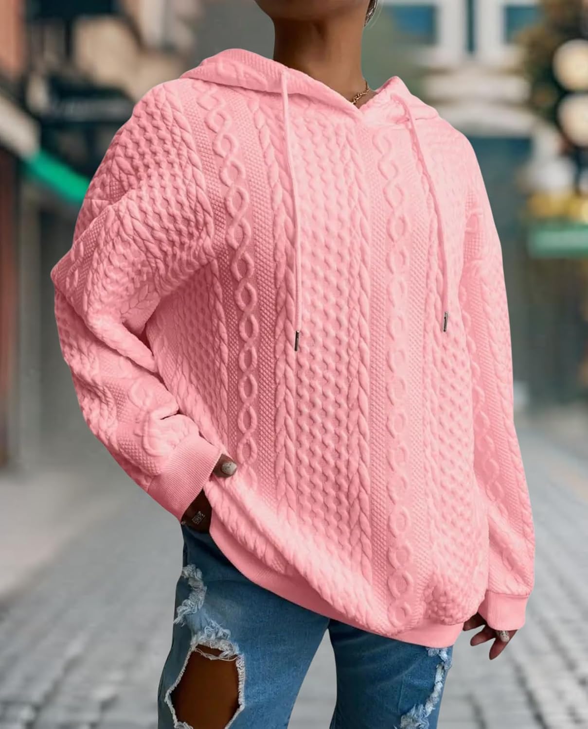 Women's Hooded Sweater Oversized Solid Color Warm Autumn Winter Wear for Vacation Daily Use