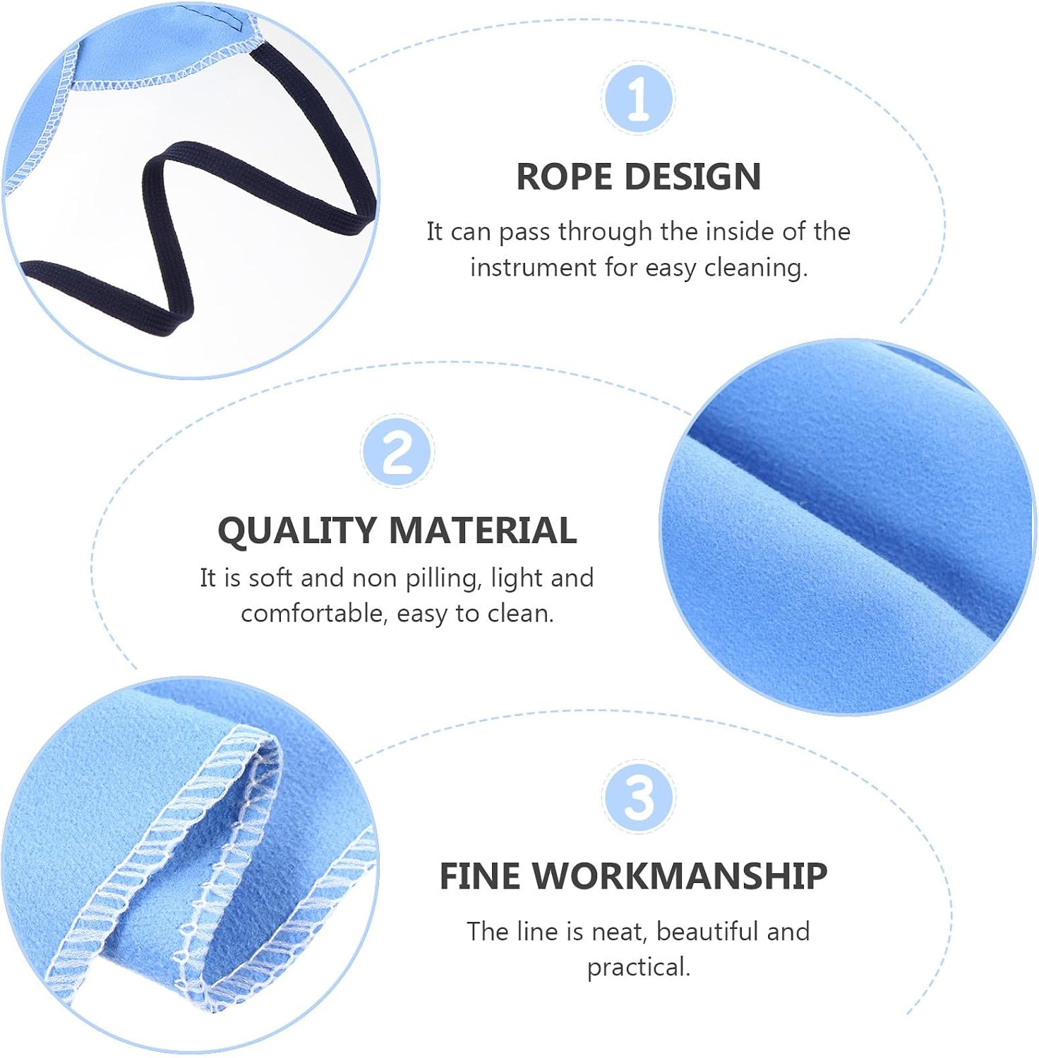 SOLUSTRE Lightweight and Lint-free Strong Absorption inside Tube Cleaning Synthetic Suede Cleaning Cloth Blue 2pcs Portable Music Instrument Accessory for Saxophone and Clarinet image 3