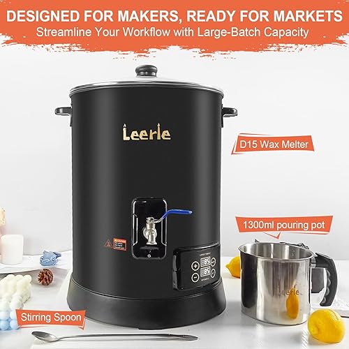 Miniatura 8 de Leerie D15 - Derretidor de cera comercial digital de 30 libras para hacer velas, olla de fusión de cera de vela grande con control preciso de