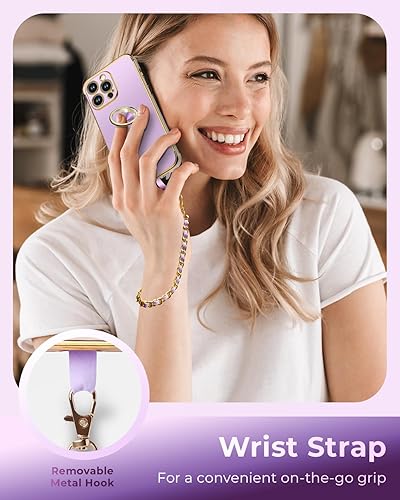 Miniatura 4 de Miss Arts Funda para iPhone 11 Pro Max, funda con soporte de anillo de lujo galvanizado con correa, bonita funda de TPU suave para iPhone 11 Pro Max