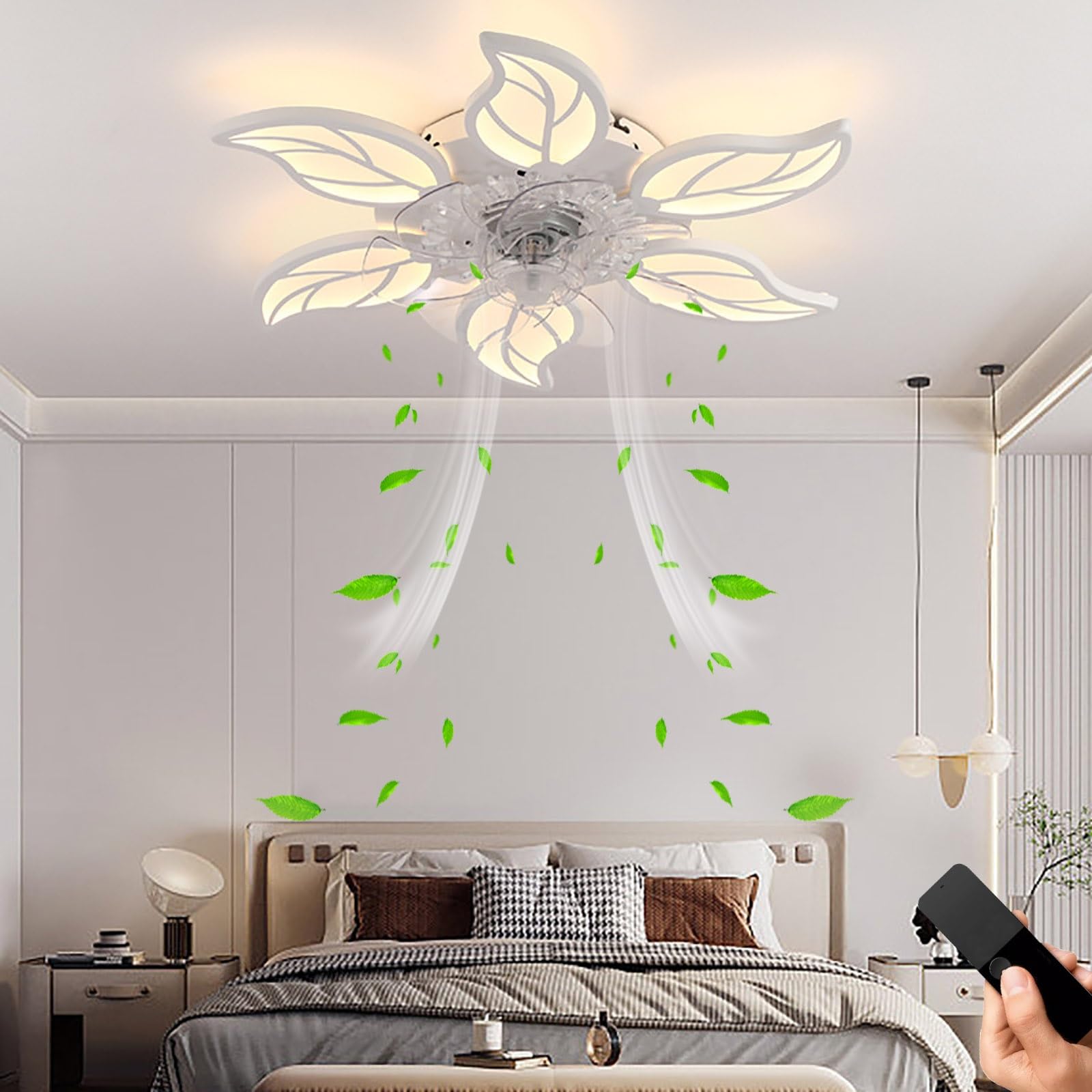 CUNTO Ventilatore da soffitto semplice con telecomando, ventilatore elettrico silenzioso con luce nascosta con 3 velocità del vento e LED dimmerabile a 3 colori, per soggiorno camera da letto